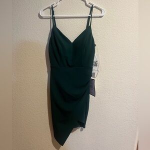 Emerald Sunday Dark Green Asymmetrical Leg Formal Mini Dress Juniors Size M